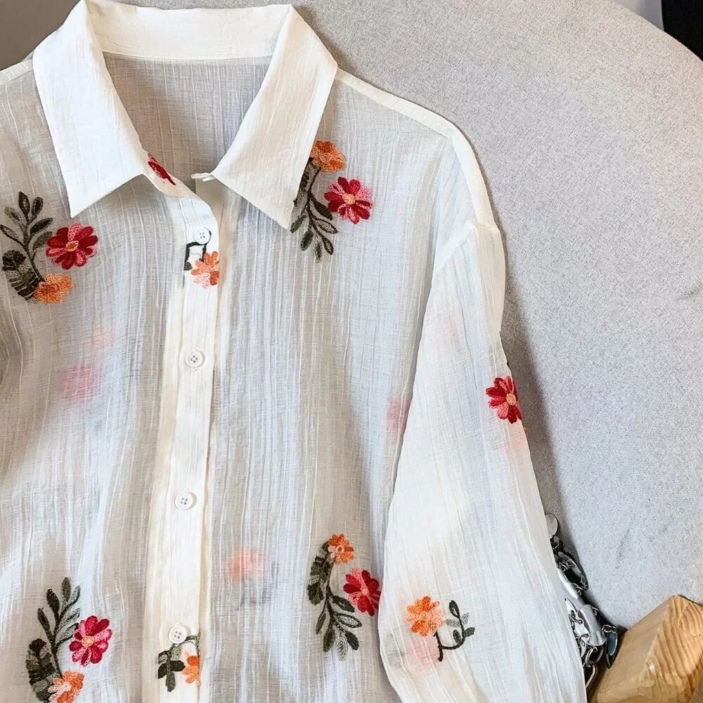 Boho Women's Casual Floral Embroidered Long Sleeve 2-Piece Set